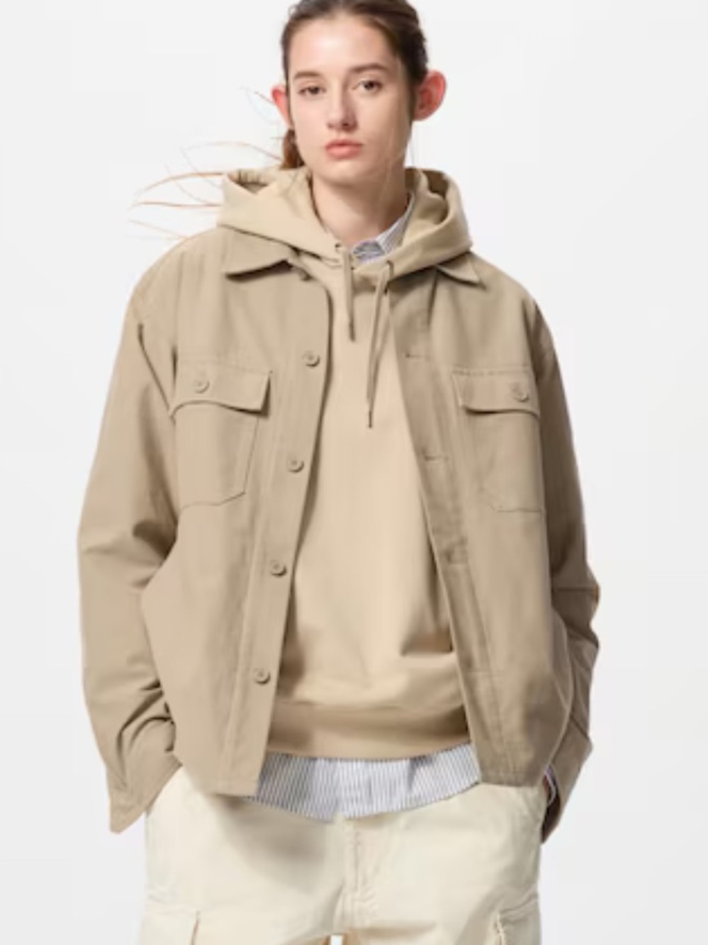 Uniqlo Beige Tan Shirt Jacket - Lightweight Overshirt
